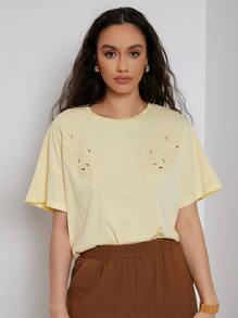 SHEIN 網眼刺繡上衣 - 黃色 - 查看 2