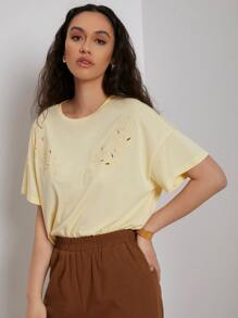 SHEIN 網眼刺繡上衣 - 黃色 - 查看 3