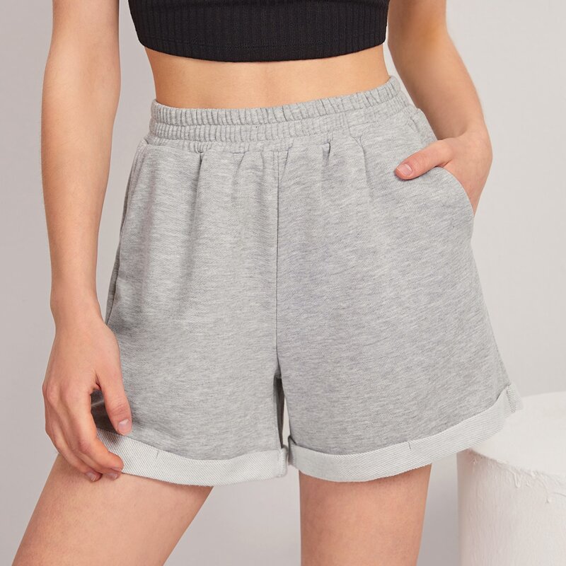 Elastic Waist Pocket Side Track Shorts, Light grey