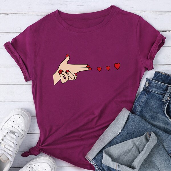 

Gesture And Heart Print Tee, Purple