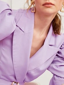 SHEIN 泡泡袖搭扣腰帶襯衫和褲子套裝 - 紫丁香色 - 查看 5