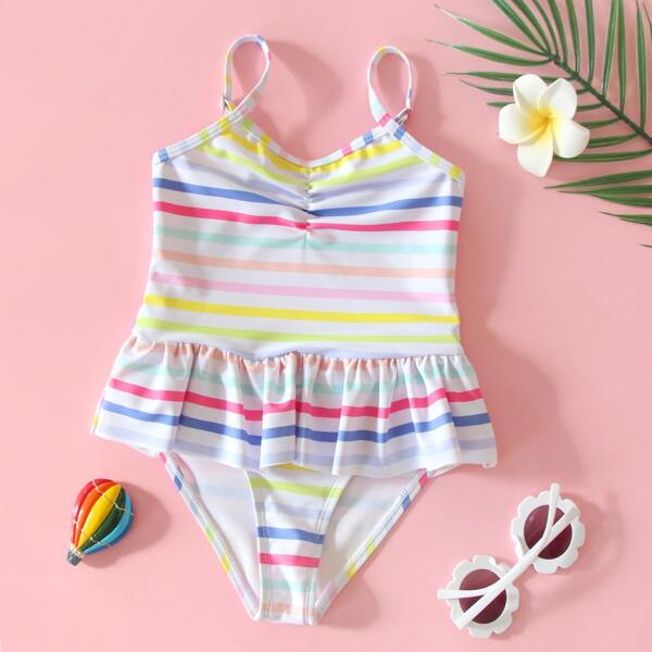 

Toddler Girls Striped Ruffle One Piece Swimsuit, Multicolor