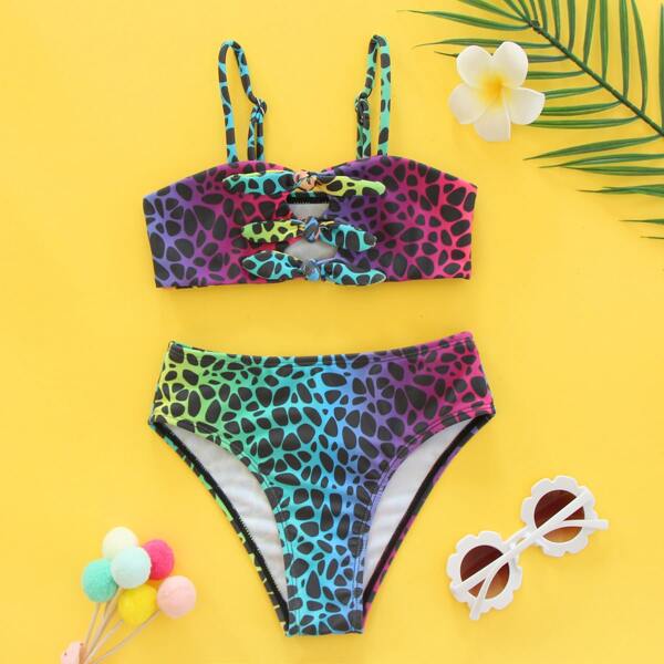 

Toddler Girls Stone Print Knot Front Bikini Swimsuit, Multicolor