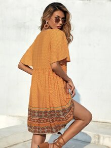 Vestido smock con estampado de paisley - Mostaza Amarilla - Ver 2