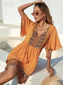 Vestido smock con estampado de paisley - Mostaza Amarilla - Ver 3