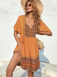 Vestido smock con estampado de paisley - Mostaza Amarilla - Ver 4