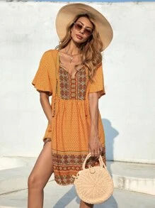 Vestido smock con estampado de paisley - Mostaza Amarilla - Ver 5