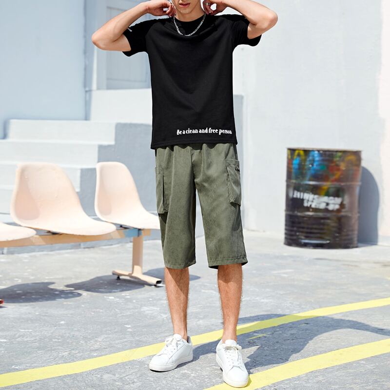 

Guys Slogan Graphic Tee & Cargo Shorts, Multicolor