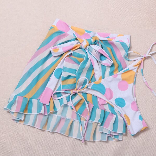 

2pack Striped Bikini Panty With Beach Skirt, Multicolor