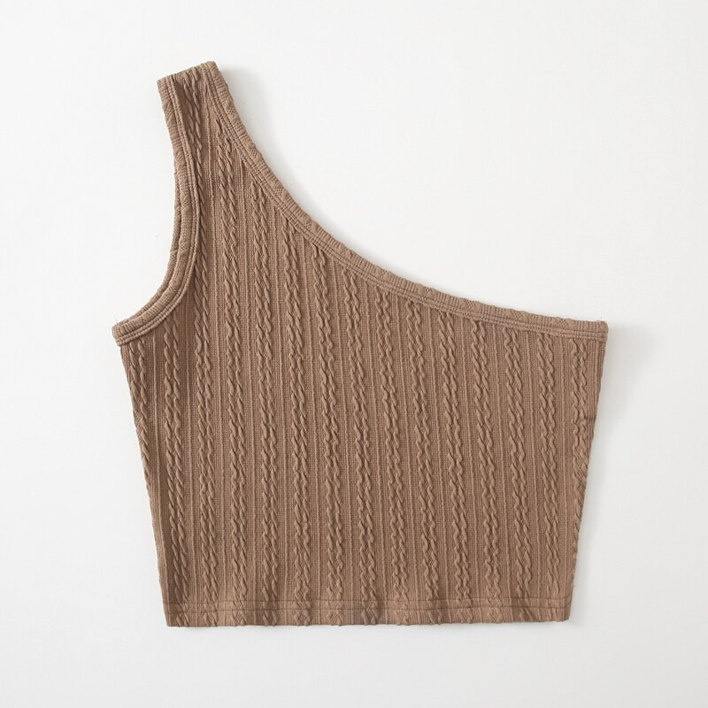 

Solid One Shoulder Crop Top, Mocha brown
