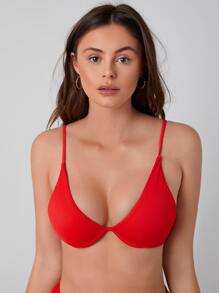 Rib Underwire Bikini Top - Red - View 3