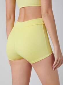 SHEIN Shorts bikini de canalé - Amarillo - Ver 2