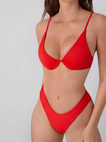 Rib Underwire Bikini Top - Red - View 4
