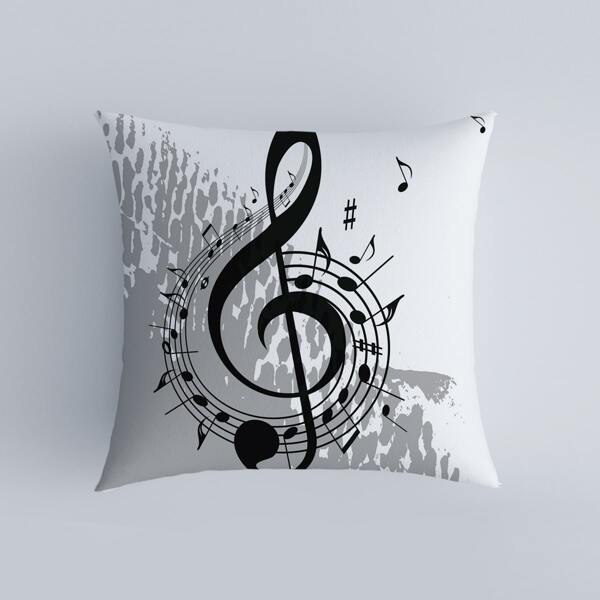 

Music Note Print Cushion Cover Without Filler, Black and white
