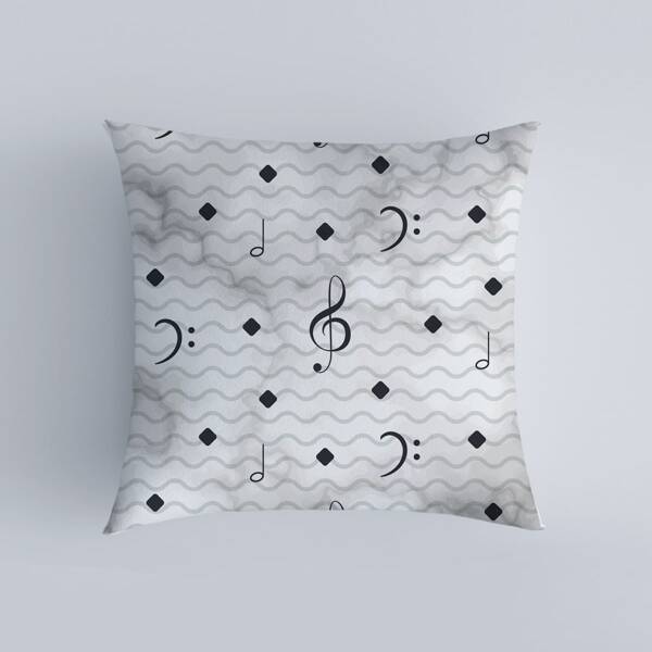 

Music Note Print Cushion Cover Without Filler, Black and white