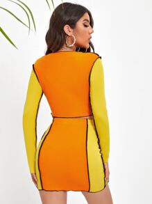SHEIN SXY Contrast Stitch Lace Up Colorblock Tee & Skirt Set