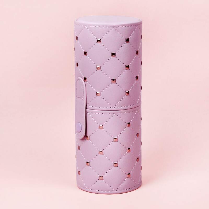 

Rivet Quilted Makeup Brush Storage Box, Pink