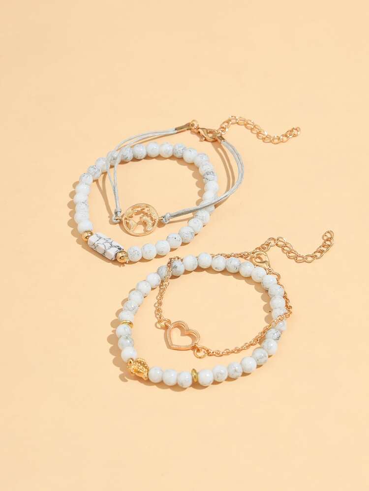 4 piezas pulsera con diseño de corazón y tortuga - Amarillo Oro - Añade 3