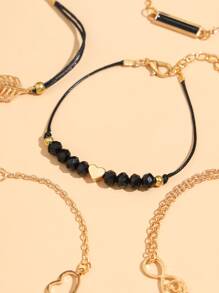 5pcs Heart & Leaf Decor Bracelet Valentines,Mom,Mother,Mother's Day,Gift - Yellow Gold - View 4