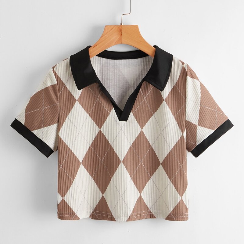 

Argyle Pattern Crop Tee, Multicolor