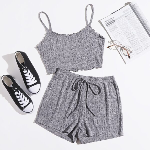 

Lettuce Trim Crop Cami Top & Shorts Set, Grey