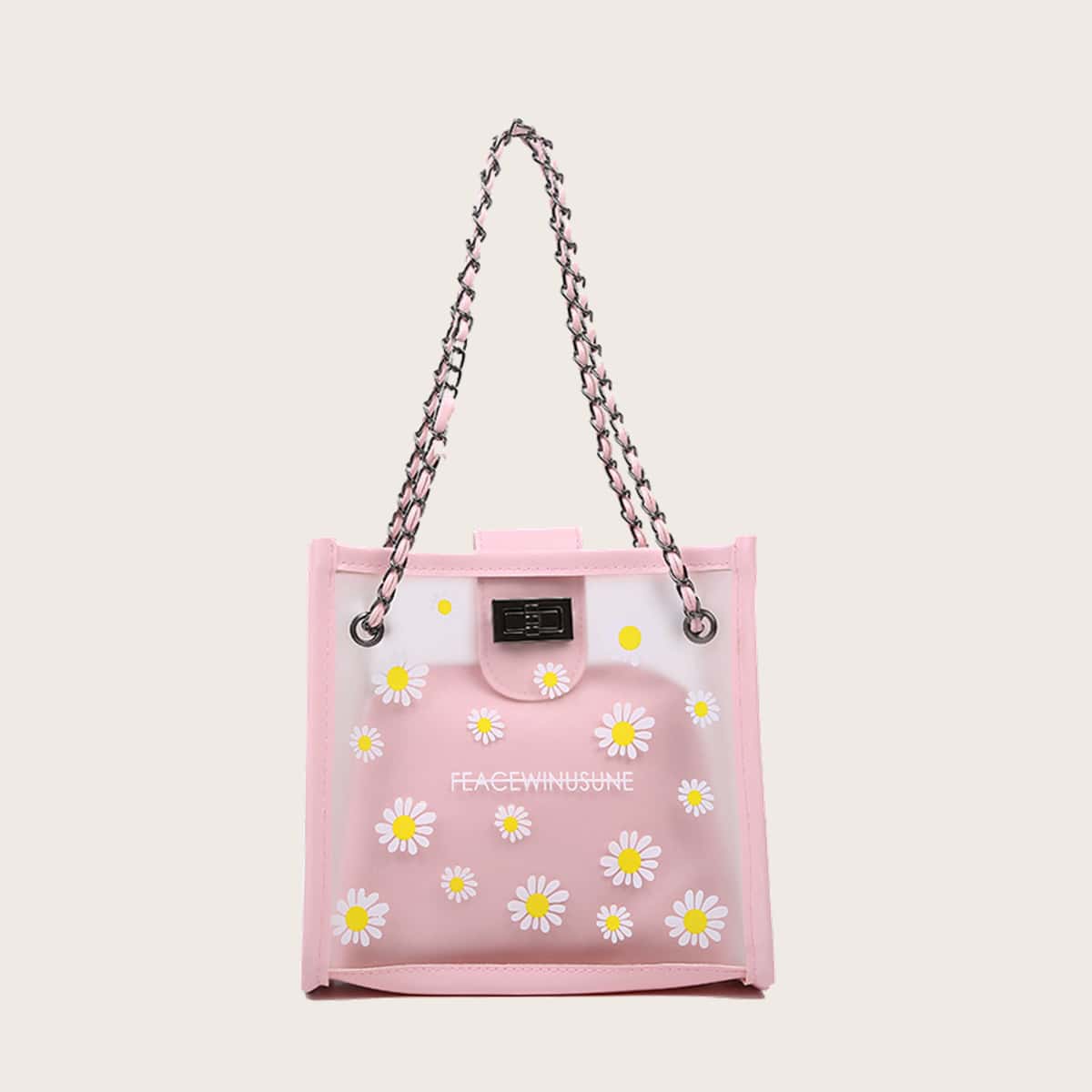 

Daisy Tote Bag With Inner Pouch, Baby pink