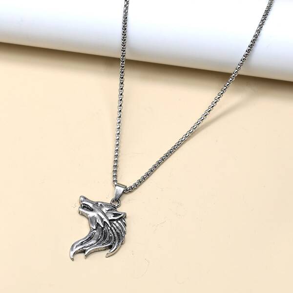 

Men Animal Head Charm Necklace, Antique silver