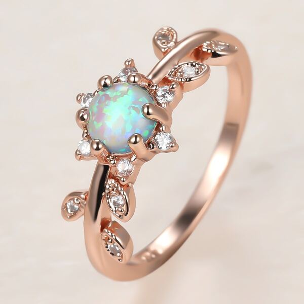 

Rhinestone Leaf Decor Ring, Rose gold