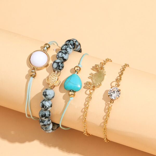 

5pcs Tortoise & Crab Decor Bracelet, Gold