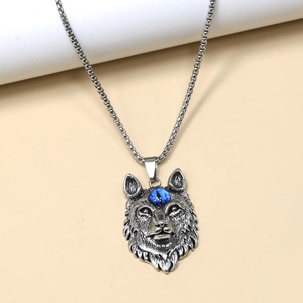 

Men Animal Head Charm Necklace, Silver