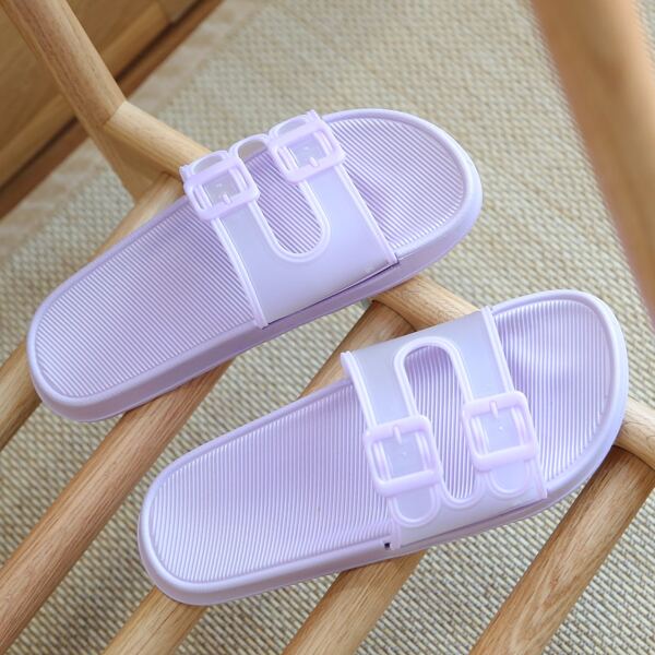 

Buckle Decor Non-slip Slides, Lilac purple