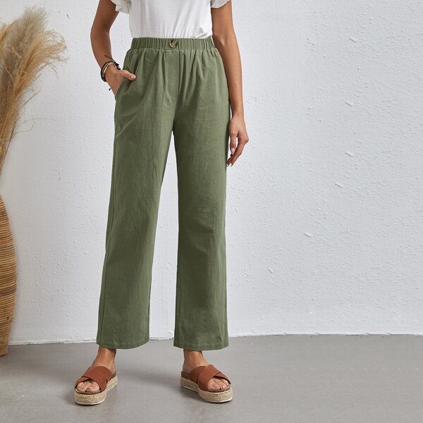 

Slant Pocket Solid Pants, Army green