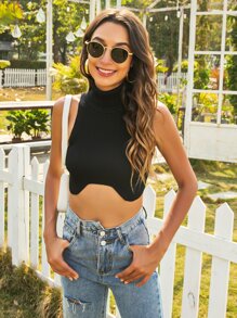 SHEIN Unity Knit ngọn Bất đối xứng màu trơn Thanh lịch - màu đen - Xem 4