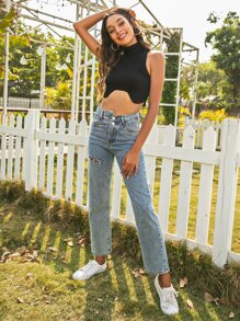 SHEIN Unity Knit ngọn Bất đối xứng màu trơn Thanh lịch - màu đen - Xem 8