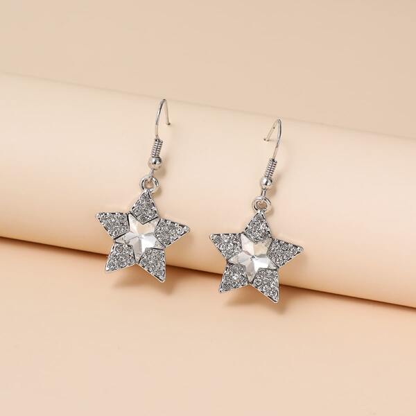 

Rhinestone Star Drop Earrings, Silver