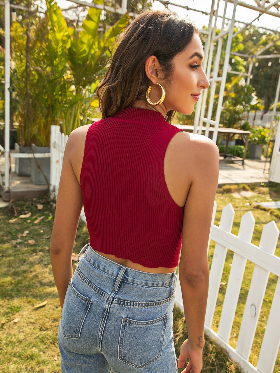 Mock Neck Asymmetrical Hem Knit Top
