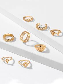 8 chiếc nhẫn trang trí hoa kim loại Valentine, Mẹ, Mẹ, Ngày của Mẹ, Quà tặng - Vàng - Xem 2