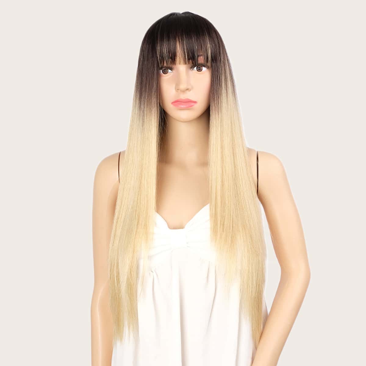 

Natural Long Straight Wig With Bangs, Multicolor