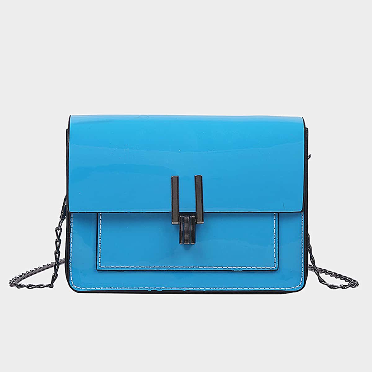 

Solid Flap Chain Bag, Blue