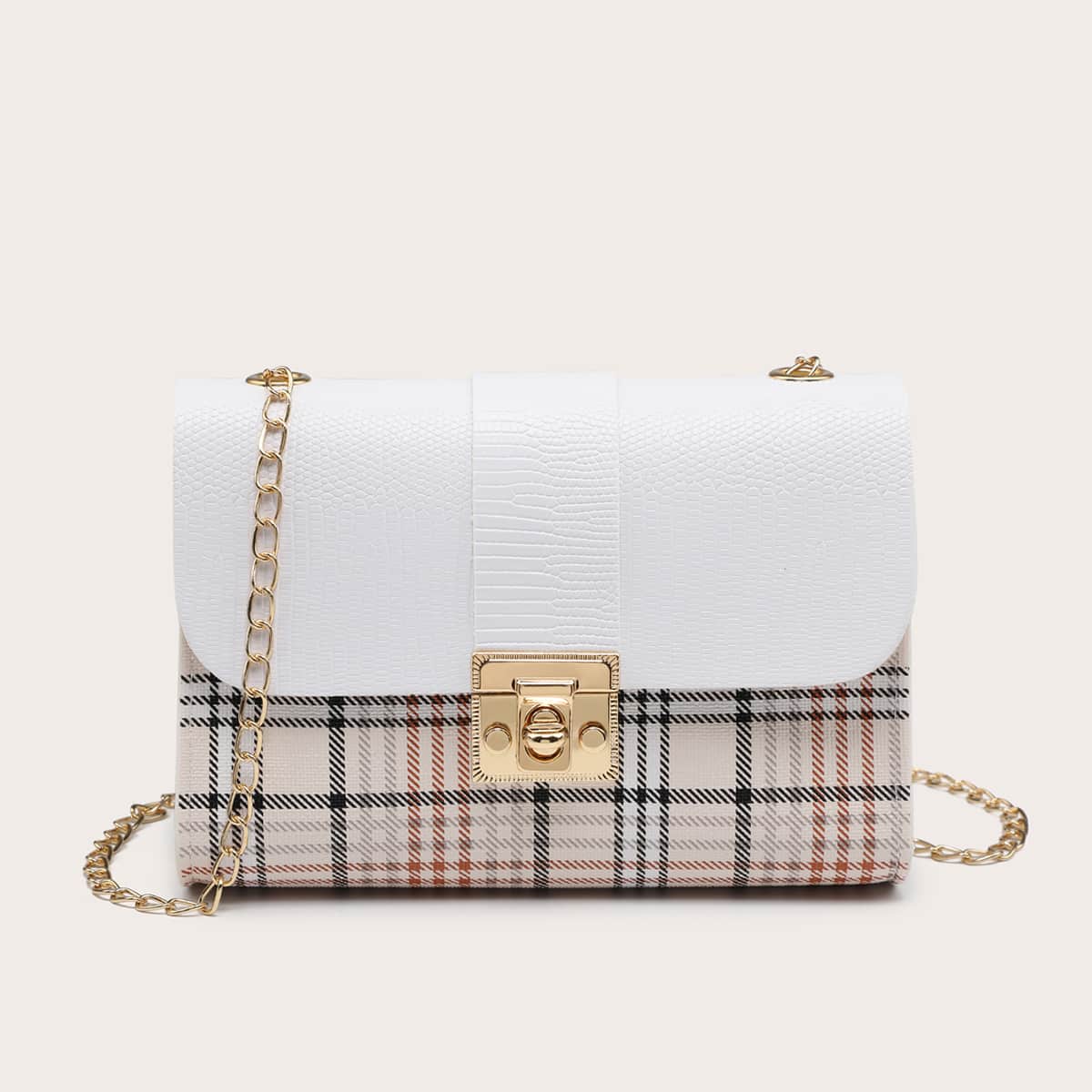

Plaid Pattern Chain Crossbody Bag, Multicolor