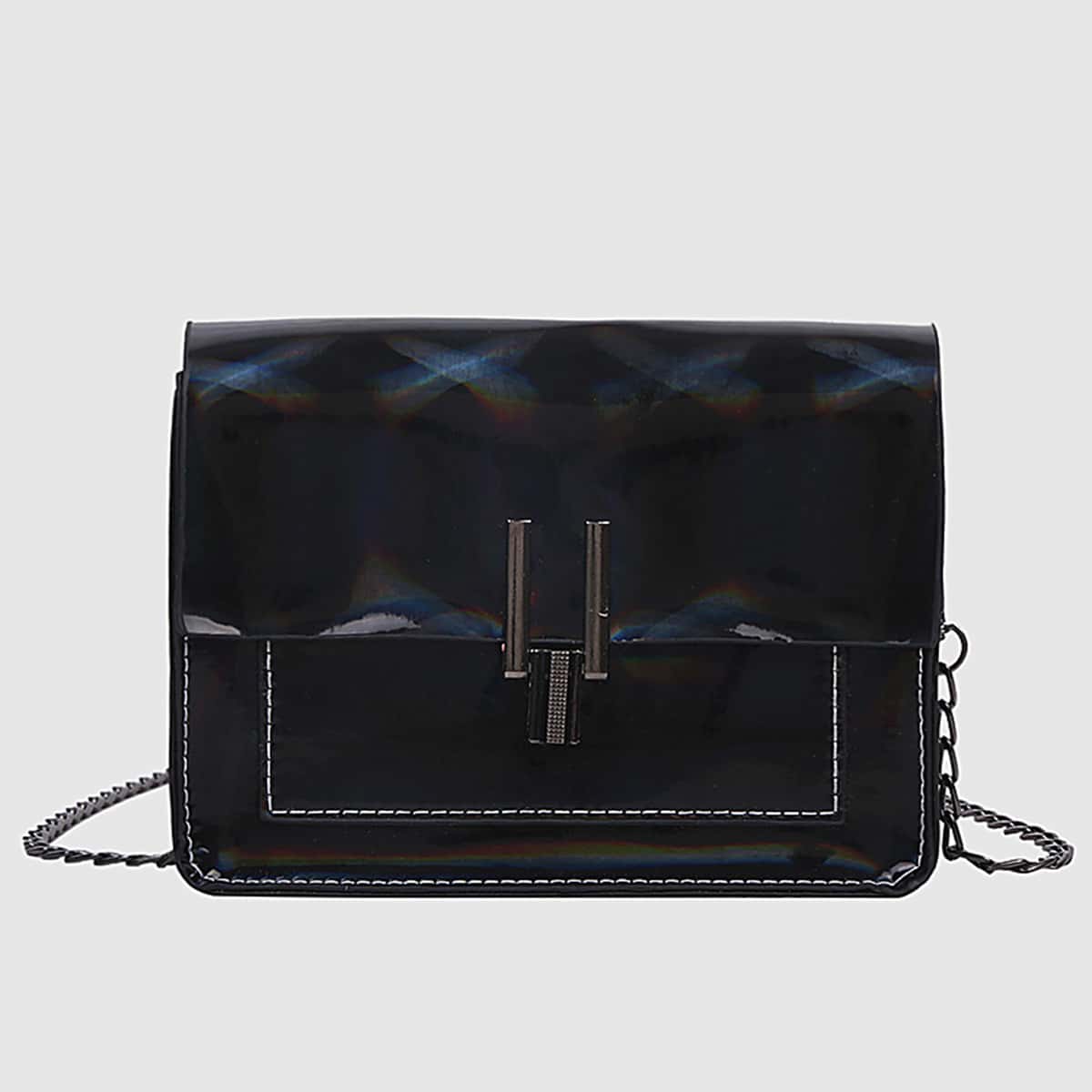 

Solid Flap Chain Bag, Black