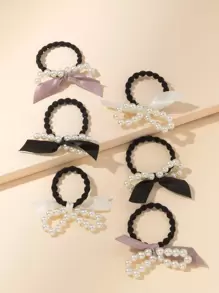 6入組假珍珠裝飾髮帶蝴蝶結