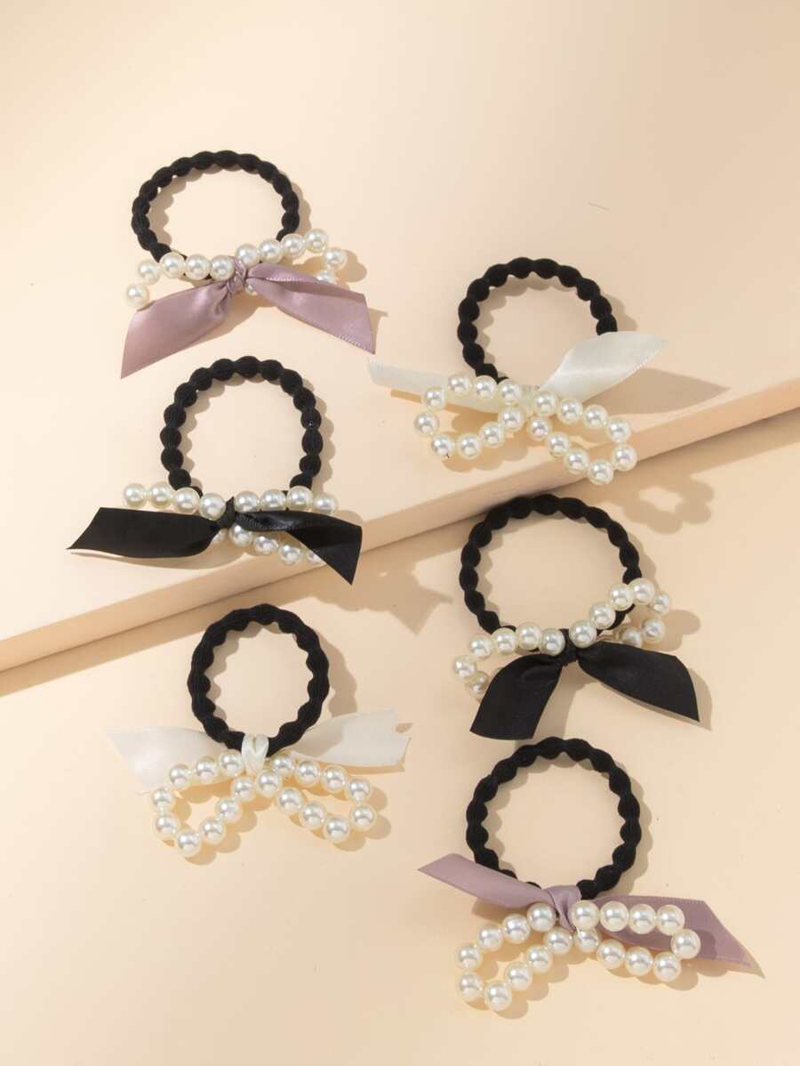 6入組假珍珠裝飾髮帶蝴蝶結
