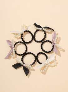 6入組假珍珠裝飾髮帶蝴蝶結