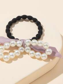 6入組假珍珠裝飾髮帶蝴蝶結