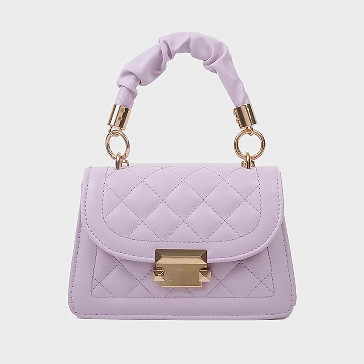 

Quilted Chain Decor Satchel Bag, Purple
