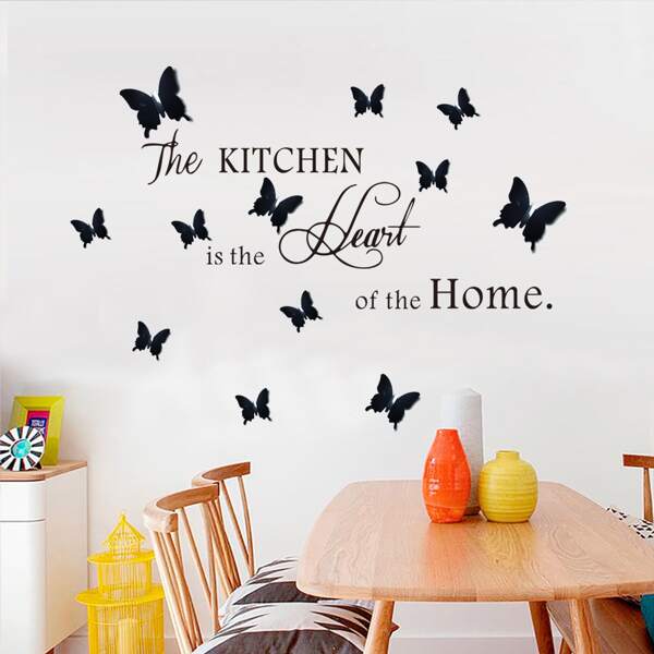 

Butterfly Print Wall Sticker, Black