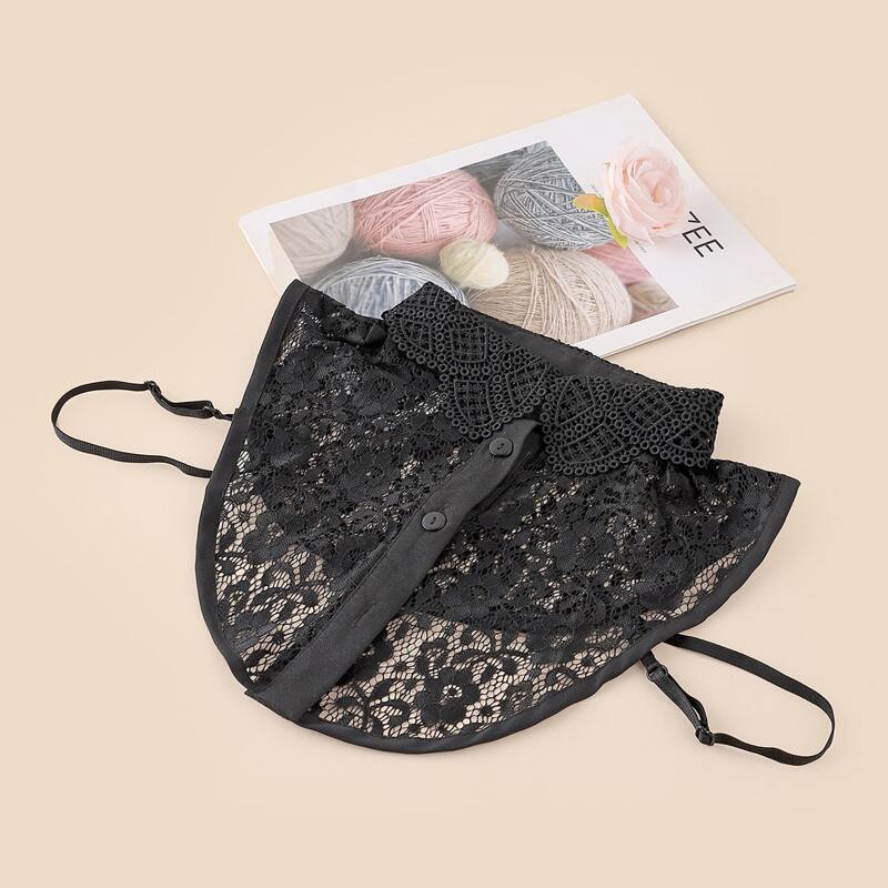 Hollow Out Lace Faux Dickey Collar, Black