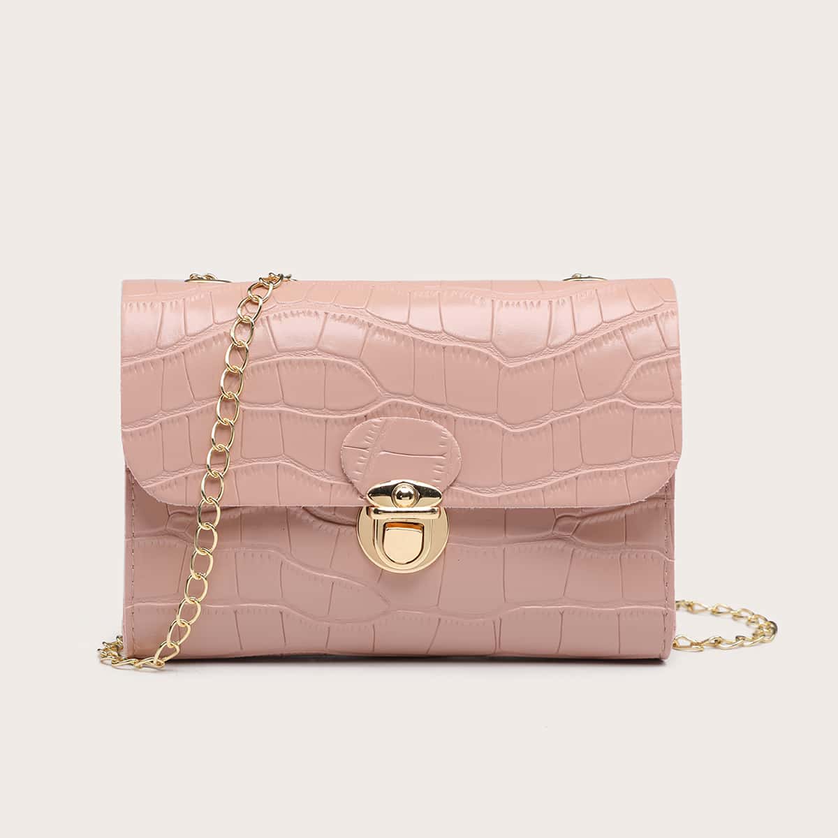 

Croc Embossed Chain Crossbody Bag, Pink