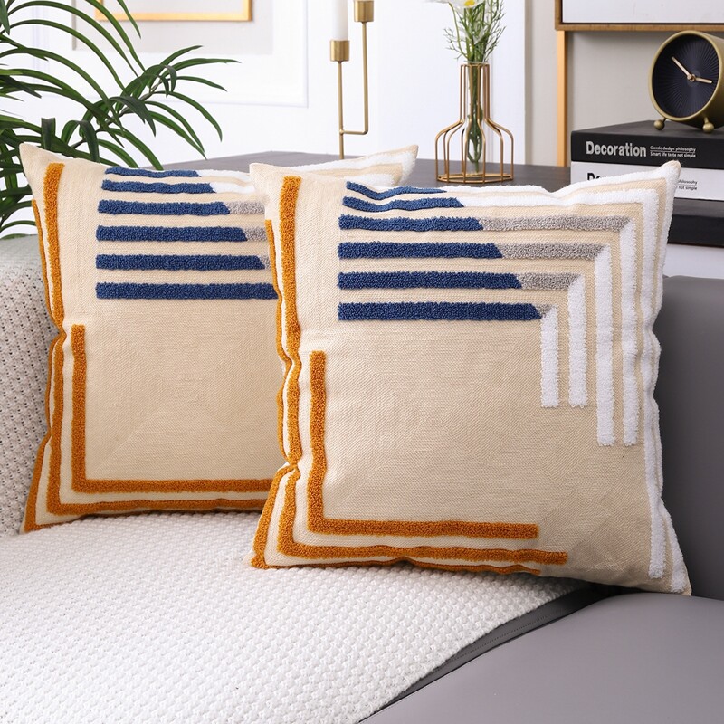

1pc Embroidery Detail Cushion Cover Without Filler, Beige